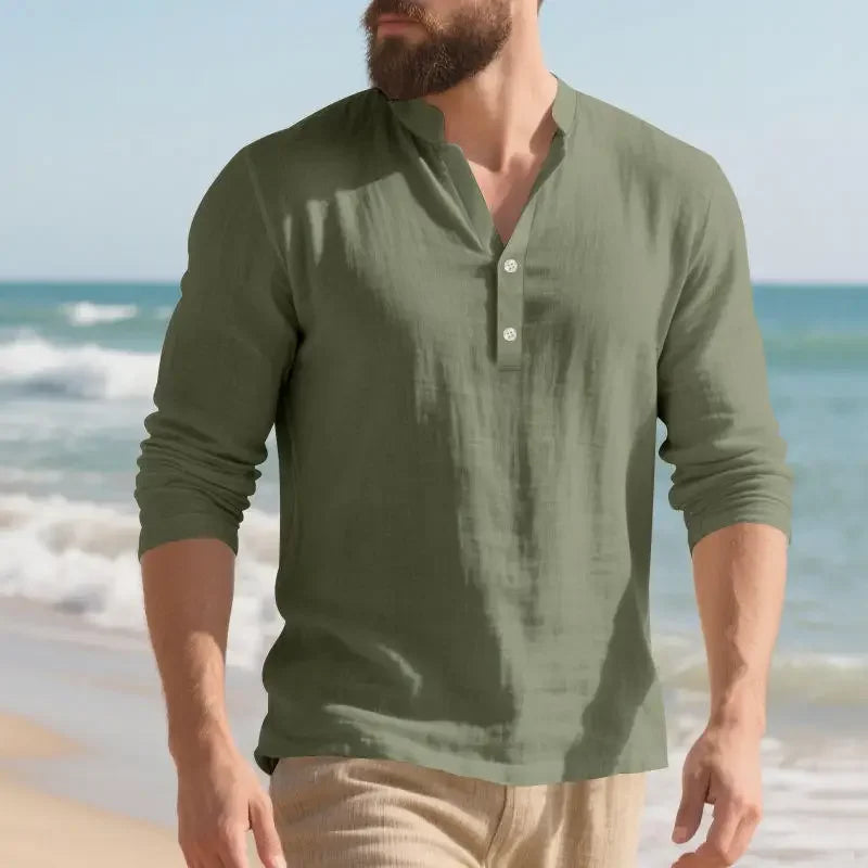 Orvian™ Shirt in Premium Linen with Minimalist Henley Collar