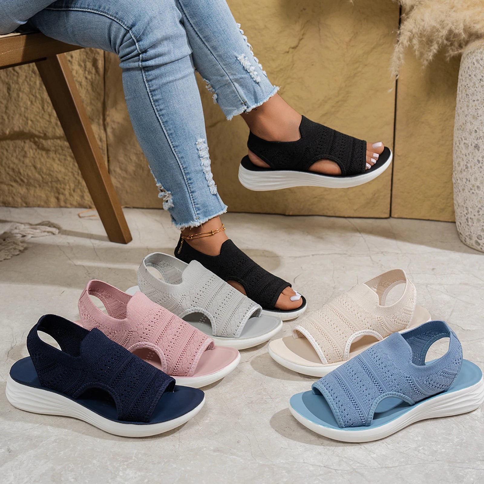 Nuvia™ Platform Sport Sandals With Open-Knit Upper And Side Cutout