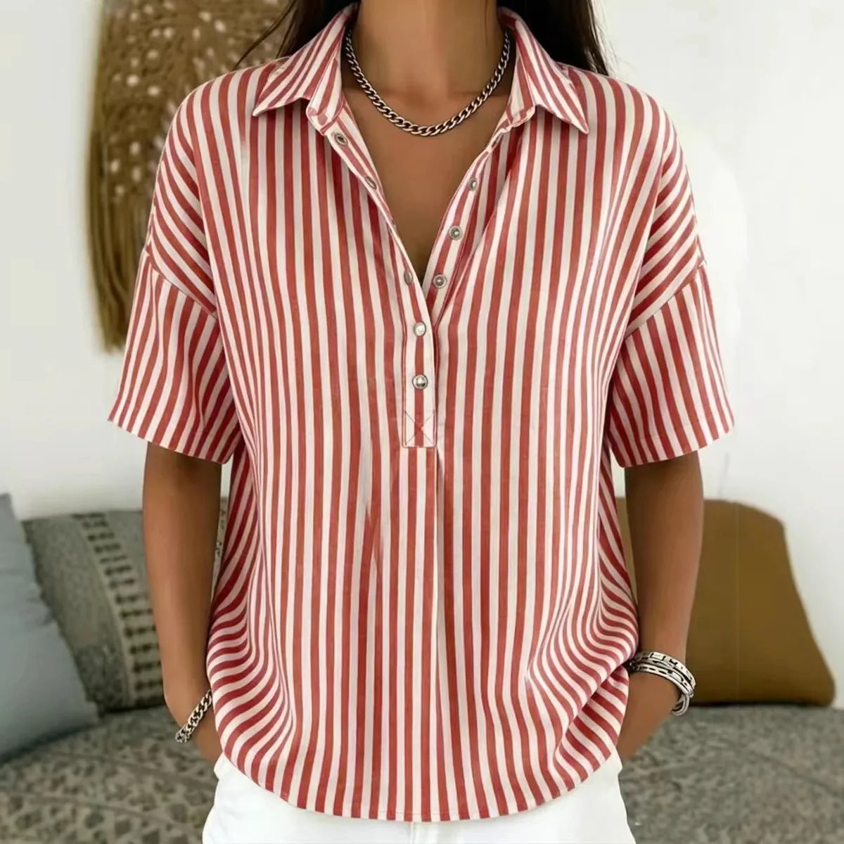 Shirt Ainsley™ with Vertical Stripes, Classic Collar and Front Buttons