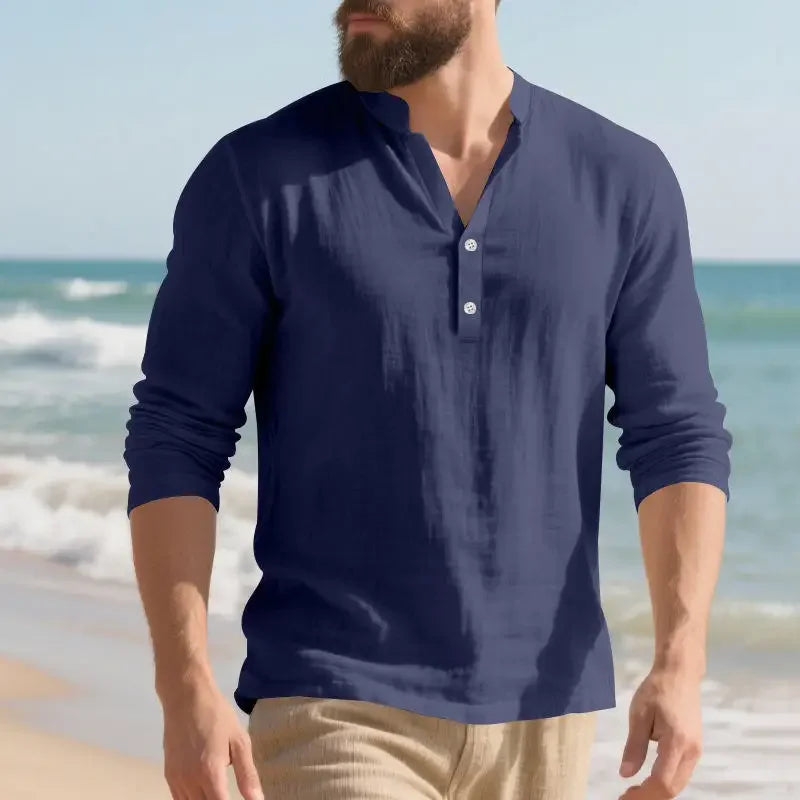 Orvian™ Shirt in Premium Linen with Minimalist Henley Collar