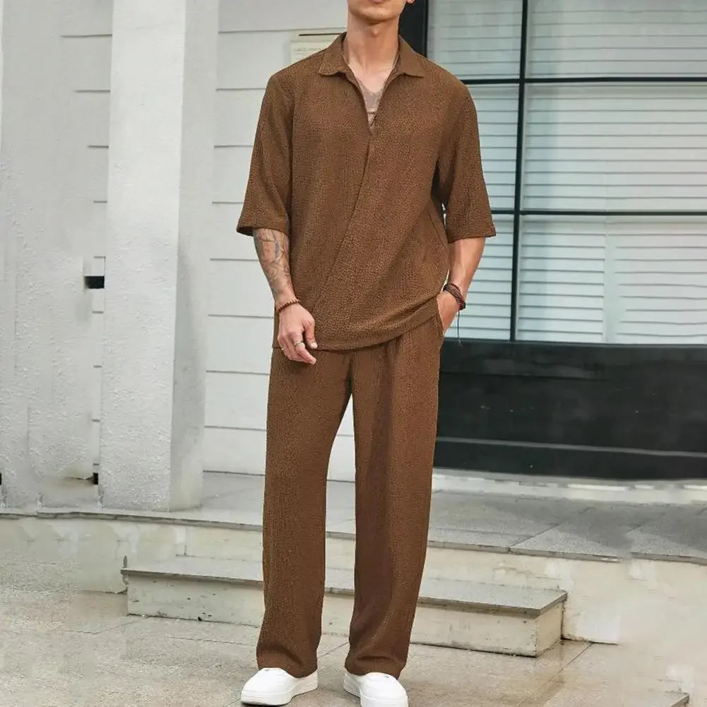 Helsinki™ Textured Viscose Set with Polo Collar and Old Money Aesthetic