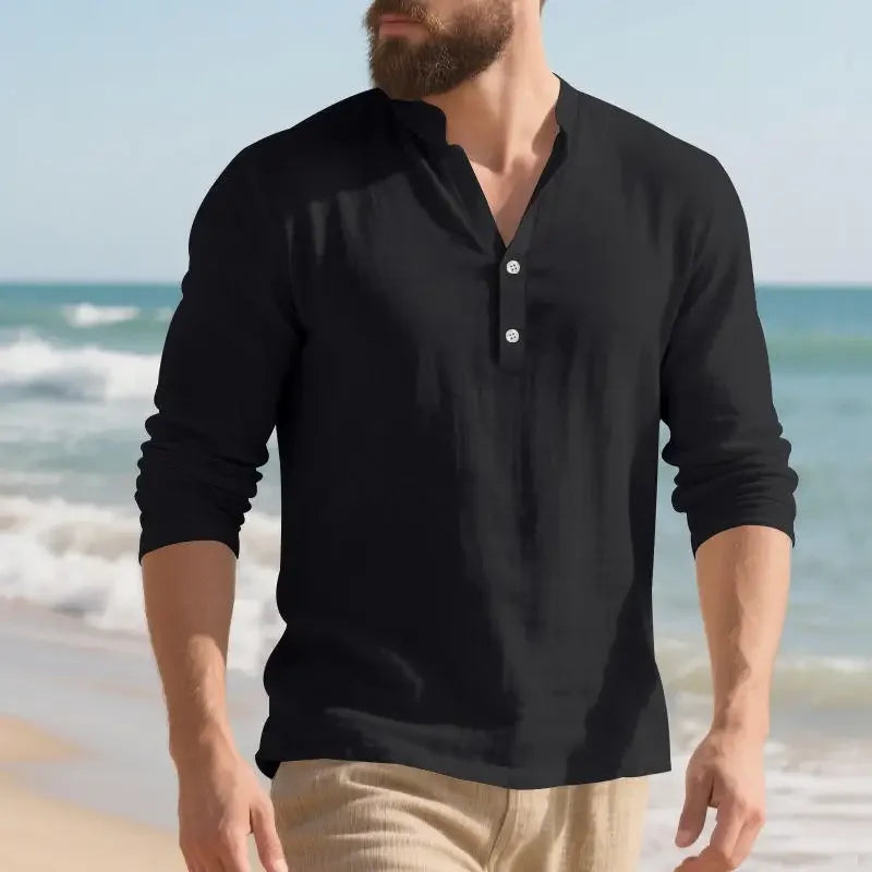 Orvian™ Shirt in Premium Linen with Minimalist Henley Collar