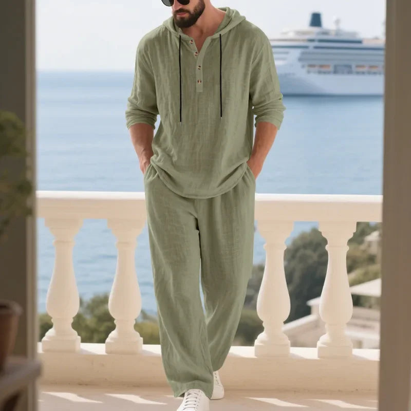 Julian™ Cotton-Linen Set with Long-Sleeve Hooded Top