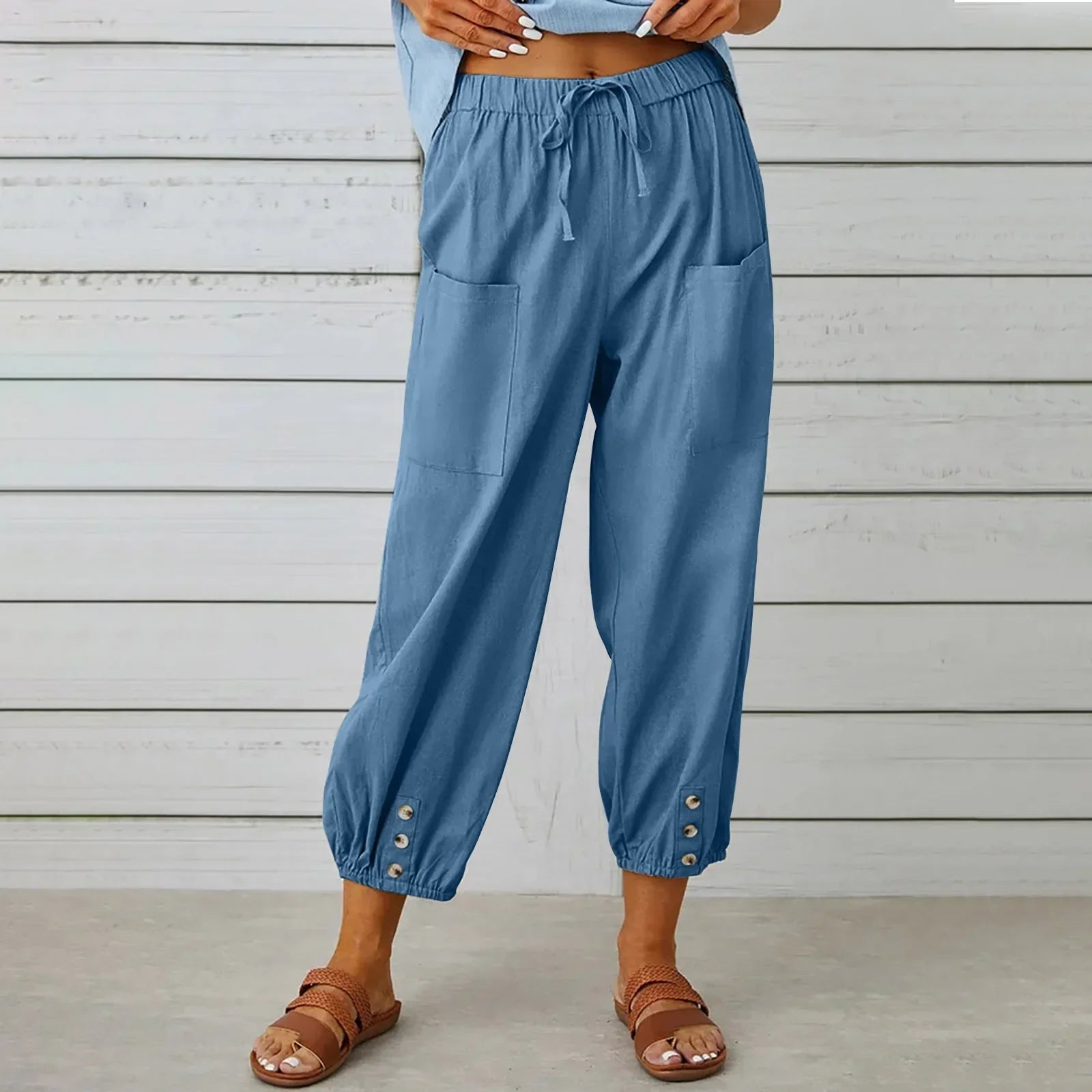 Kobe™ Cotton-Linen Pants with Front Pockets and Adjustable Drawstring