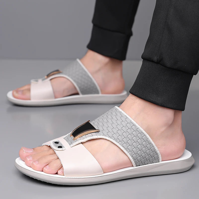 Arkon™ Woven Leather Sandals With Metallic Detail And Premium Anatomical Comfort