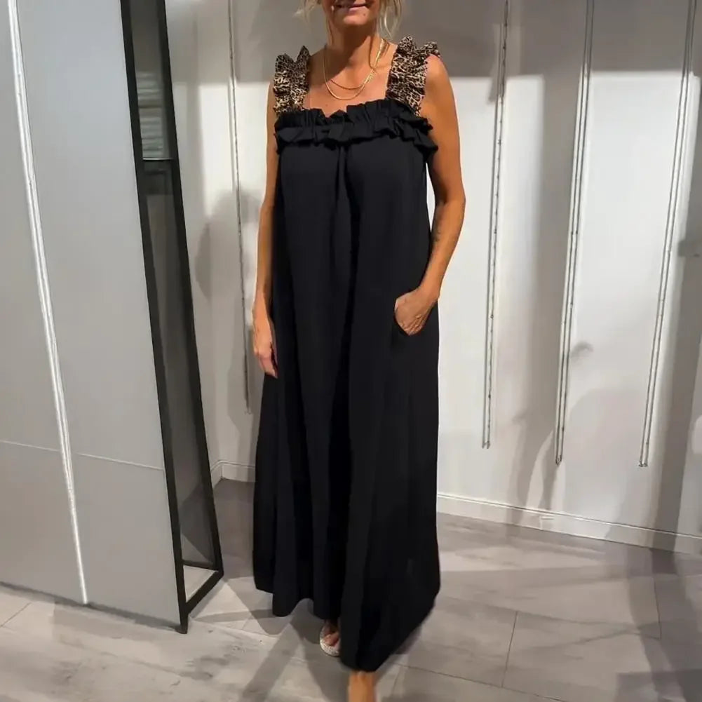 Naples™ Maxi Dress in Lightweight Viscose with Leopard-Print Straps and a Relaxed Fit