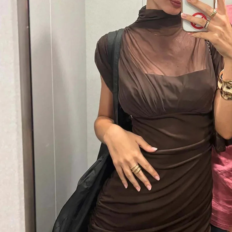 Elixire™ Dress with Sheer Tulle and Sophisticated Draping