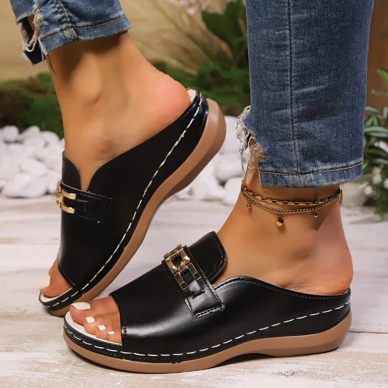 Nivelle™ Sandal with Mule Design and Elegant Metallic Accents