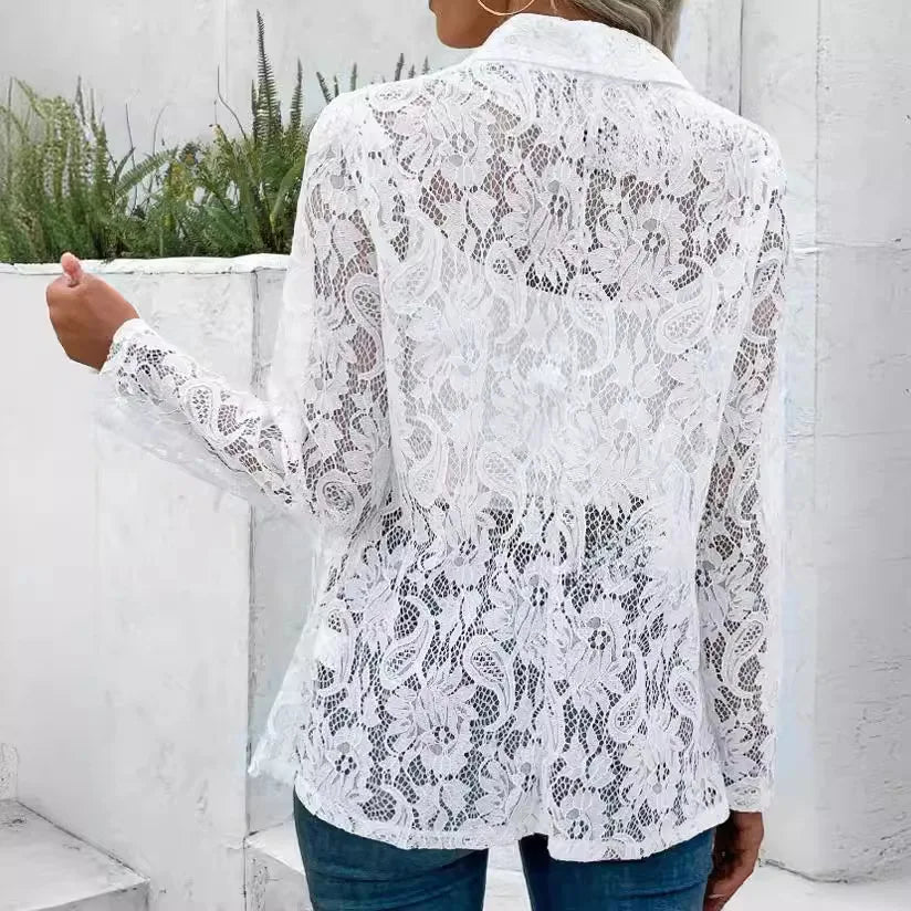 Lunavie™ Lace Blazer with Elegant Openwork and Delicate Sheer Detail
