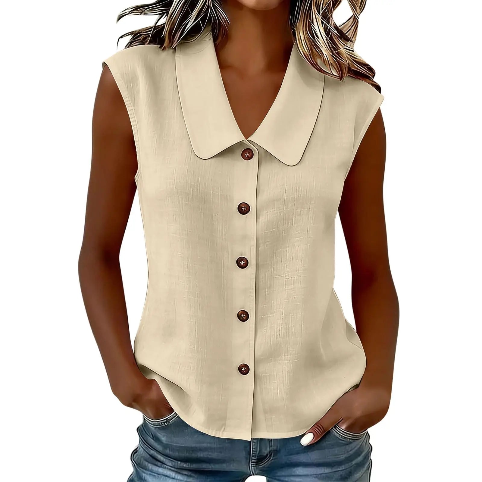 Celinea™ Cotton-Linen Shirt With Elegant Collar And Front Buttons
