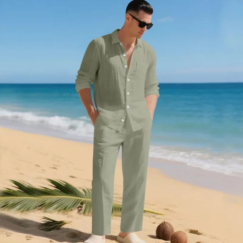 Luca™ Cotton-Linen Set with Button-Up Shirt