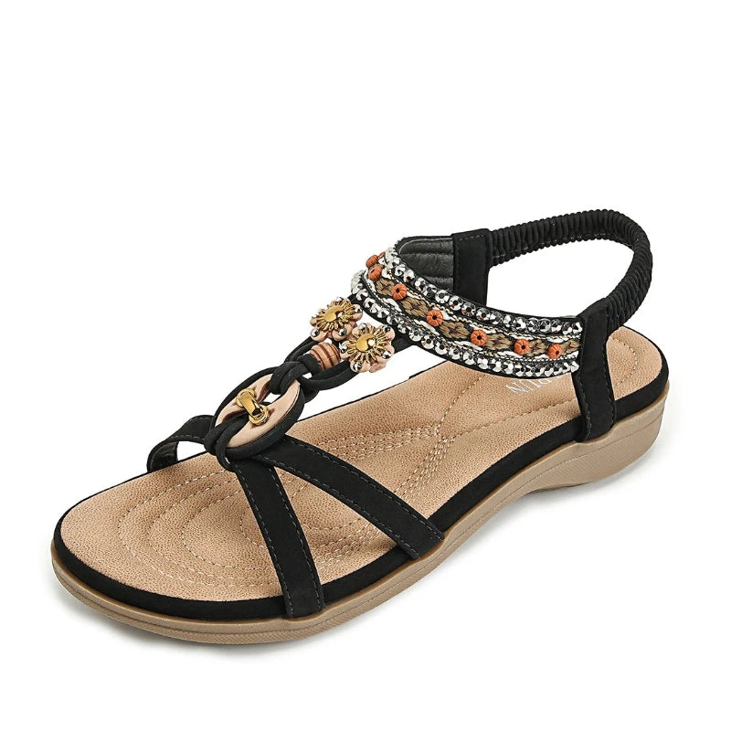 Calyana™ Sandals with Artisan Embellishments and Elastic Back Strap