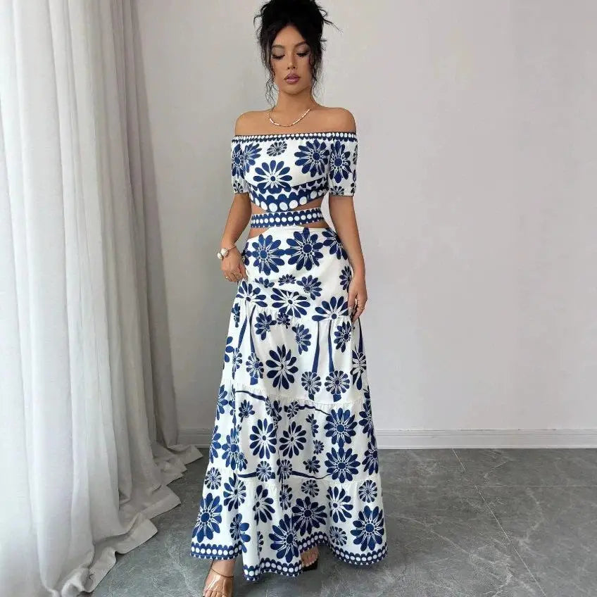 Amalina™ Off-Shoulder Dress With Waist Cutout And Elegant Print