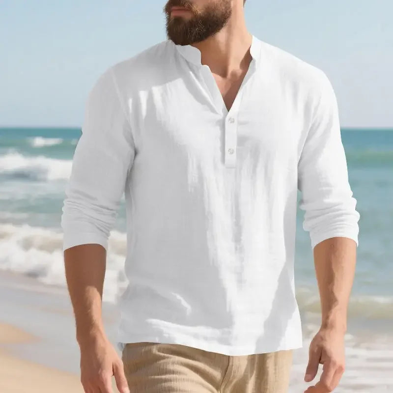 Orvian™ Shirt in Premium Linen with Minimalist Henley Collar