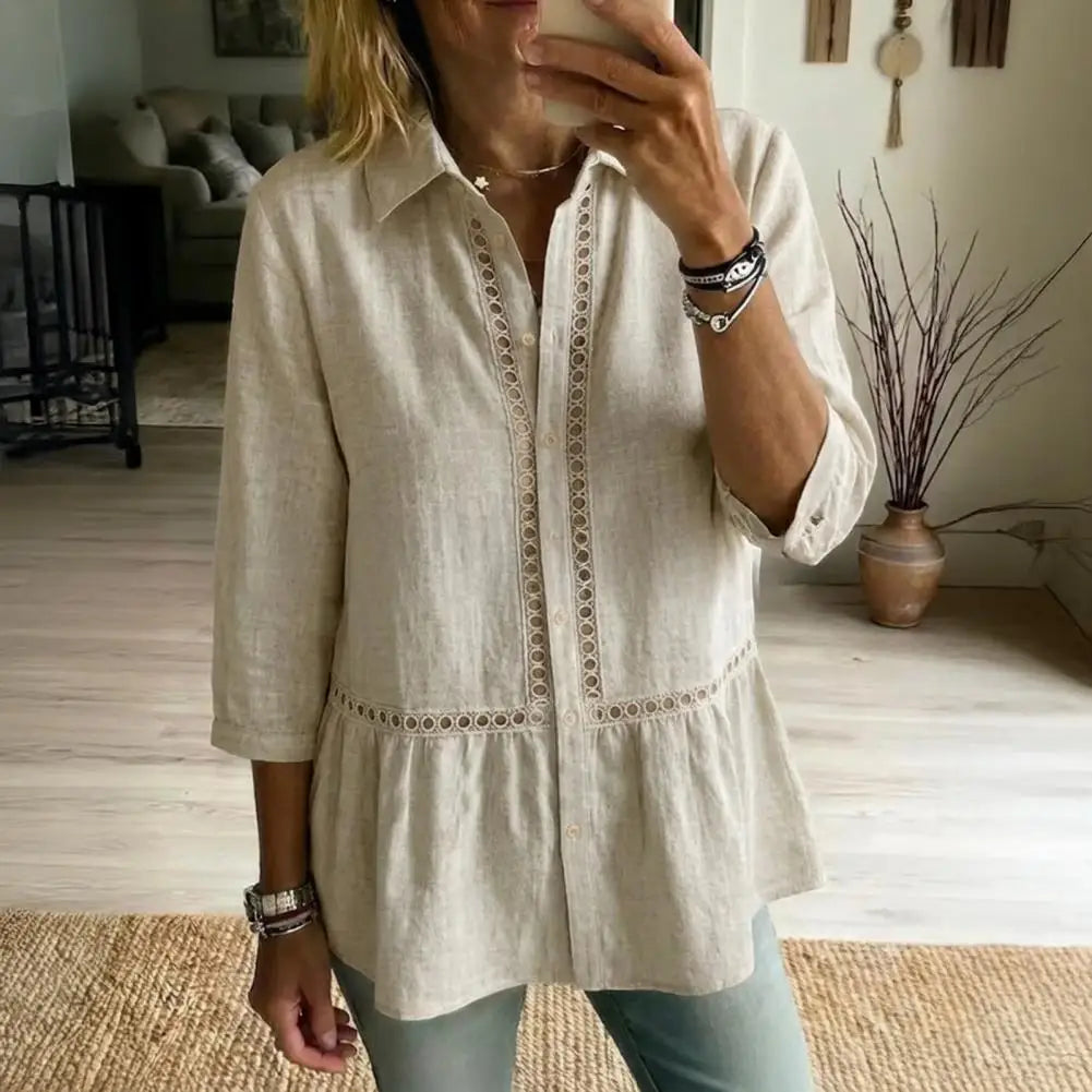 Fiorelly™ Classic-Collar Shirt With Cutout Details And Wide Hem