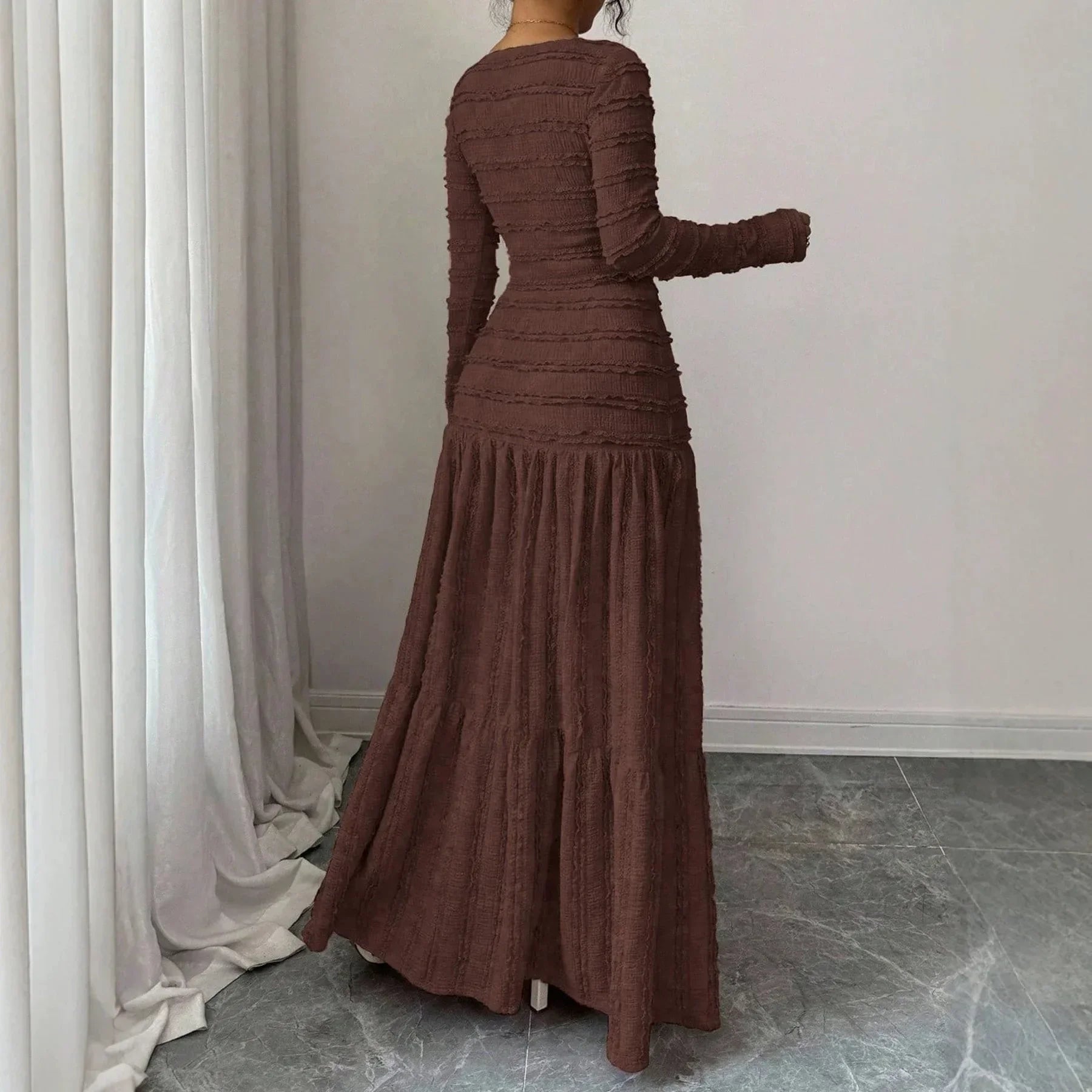 Ursula™ Long Dress in Pleated Knit with Front Button Closure