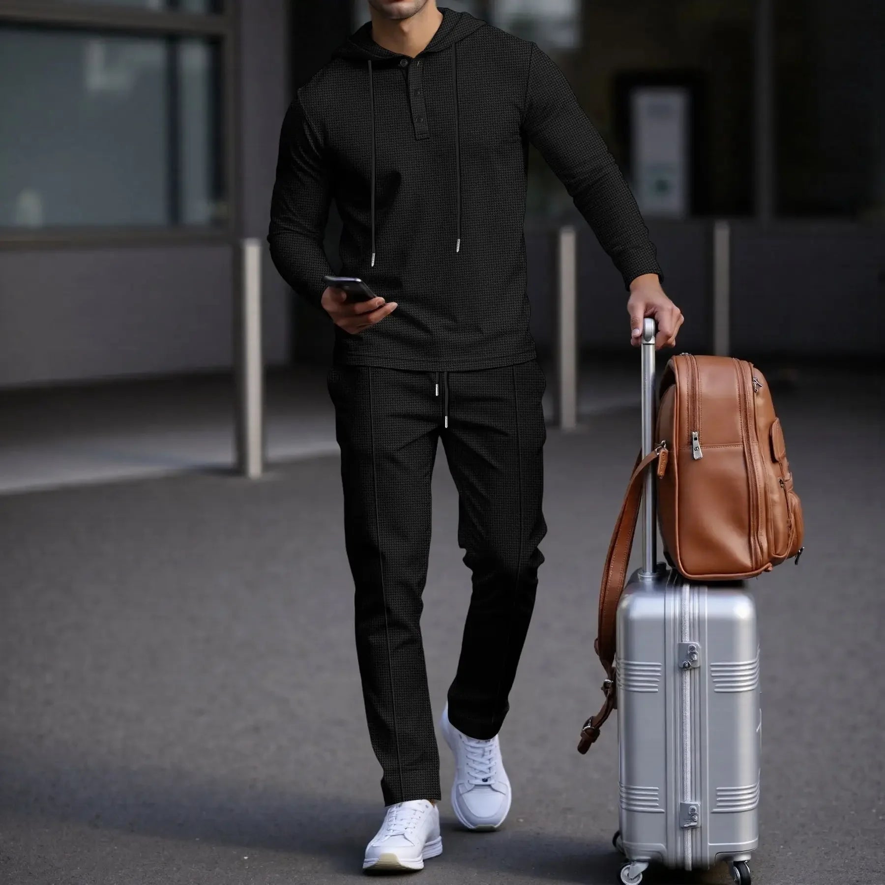 Manchester™ Textured Cotton Hoodie and Slim Pants Set