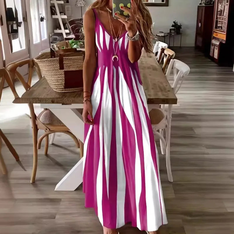 Calenna™ Dress With Vertical Stripes And V-Neckline