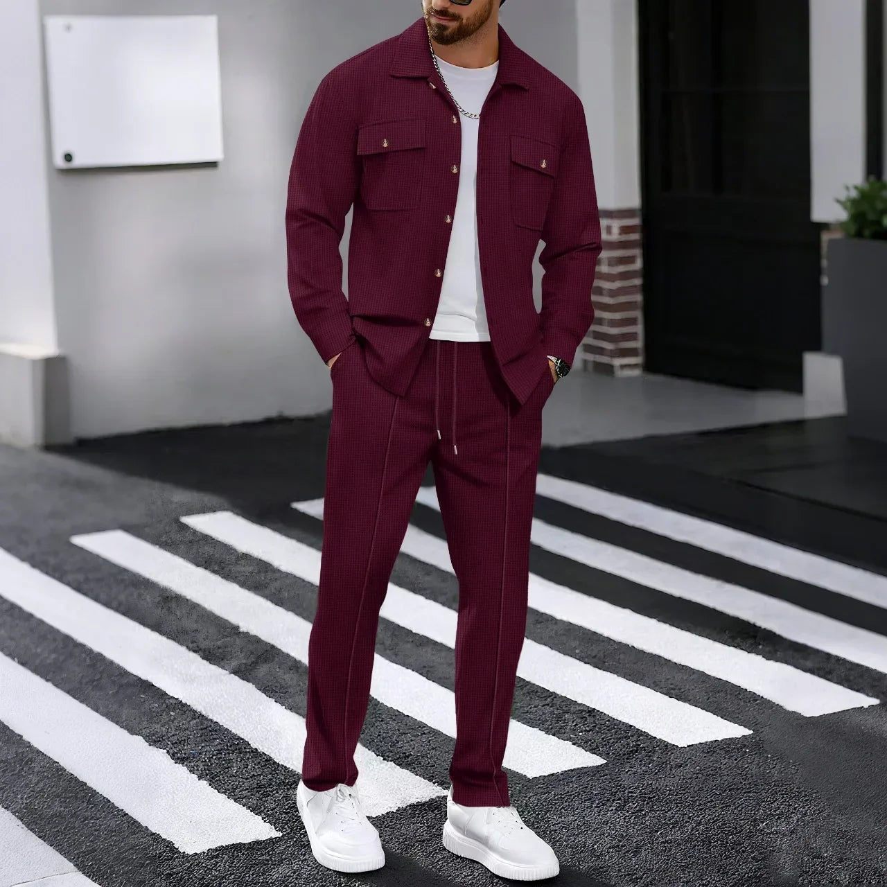 Erik™ Premium Textured Knit Set with Button-Up Shirt