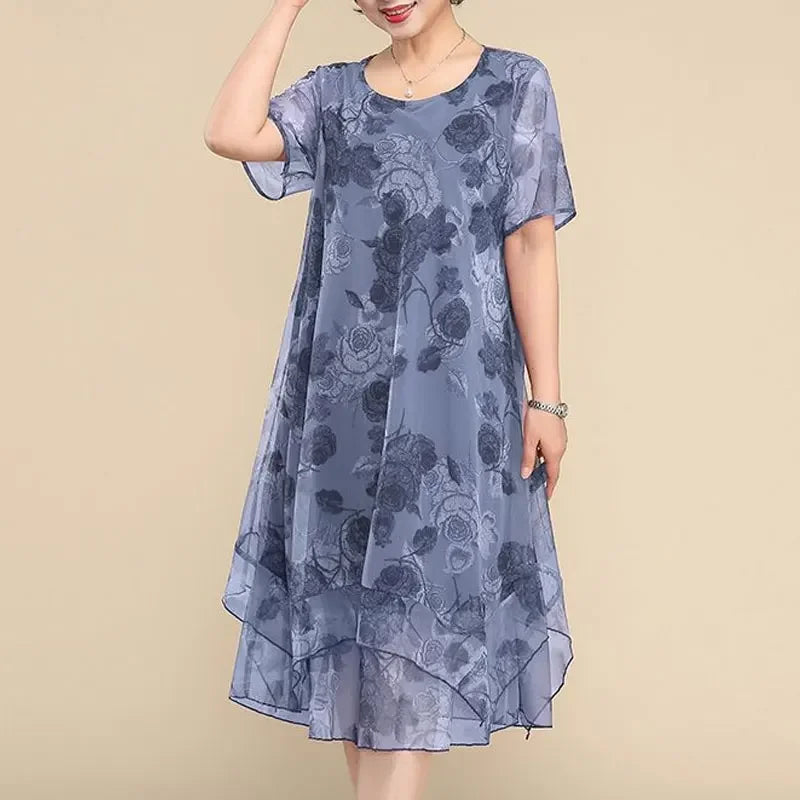 Nice™ Floral Dress in Premium Chiffon with Double Layering and Asymmetrical Hem