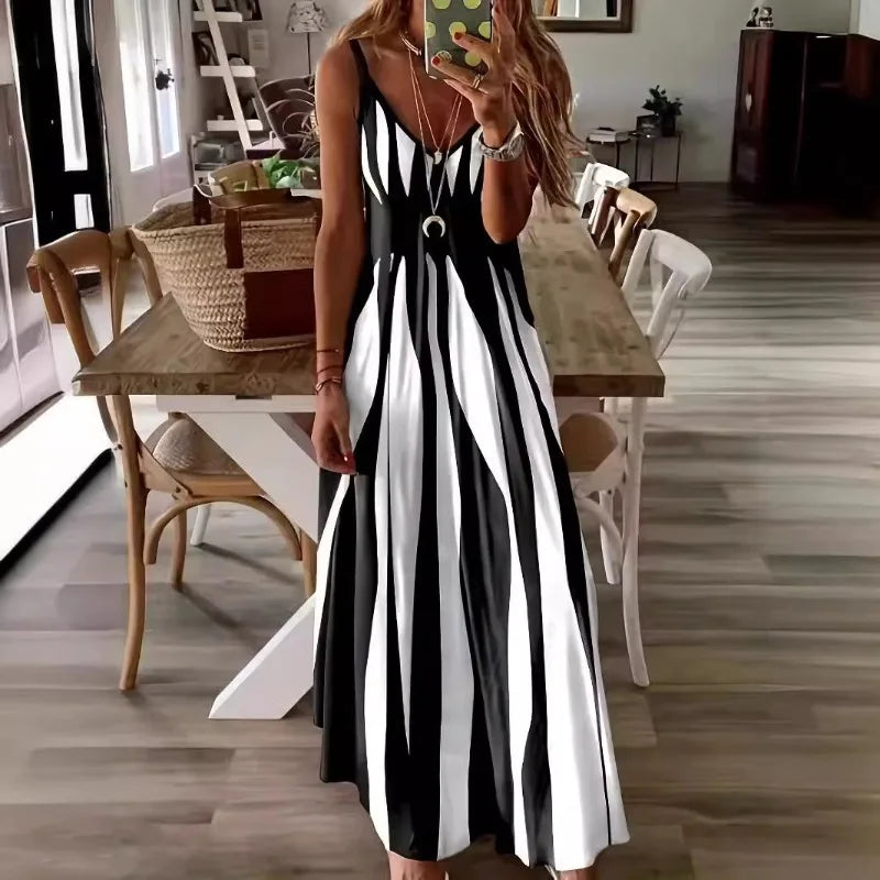 Calenna™ Dress With Vertical Stripes And V-Neckline