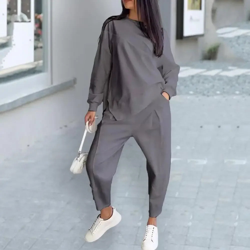 Eva™ Asymmetrical-Cut Sweatshirt and Jogger Pants Set with Pockets