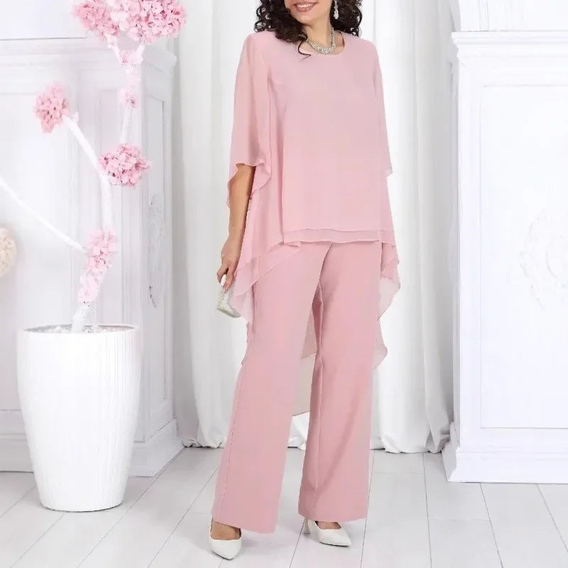 Aurevielle™ Set With Asymmetrical Layered Blouse and Wide-Leg Pants