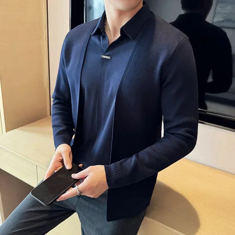 Men’s Layered Shirt with Cardigan Effect – Refined Overlay Design for Maximum Practicality
