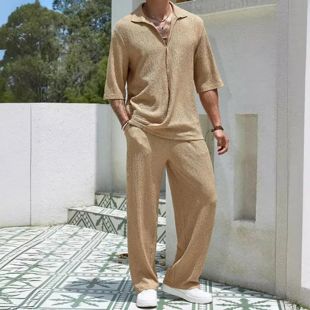 Helsinki™ Textured Viscose Set with Polo Collar and Old Money Aesthetic