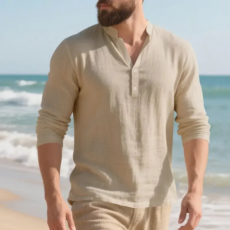 Orvian™ Shirt in Premium Linen with Minimalist Henley Collar
