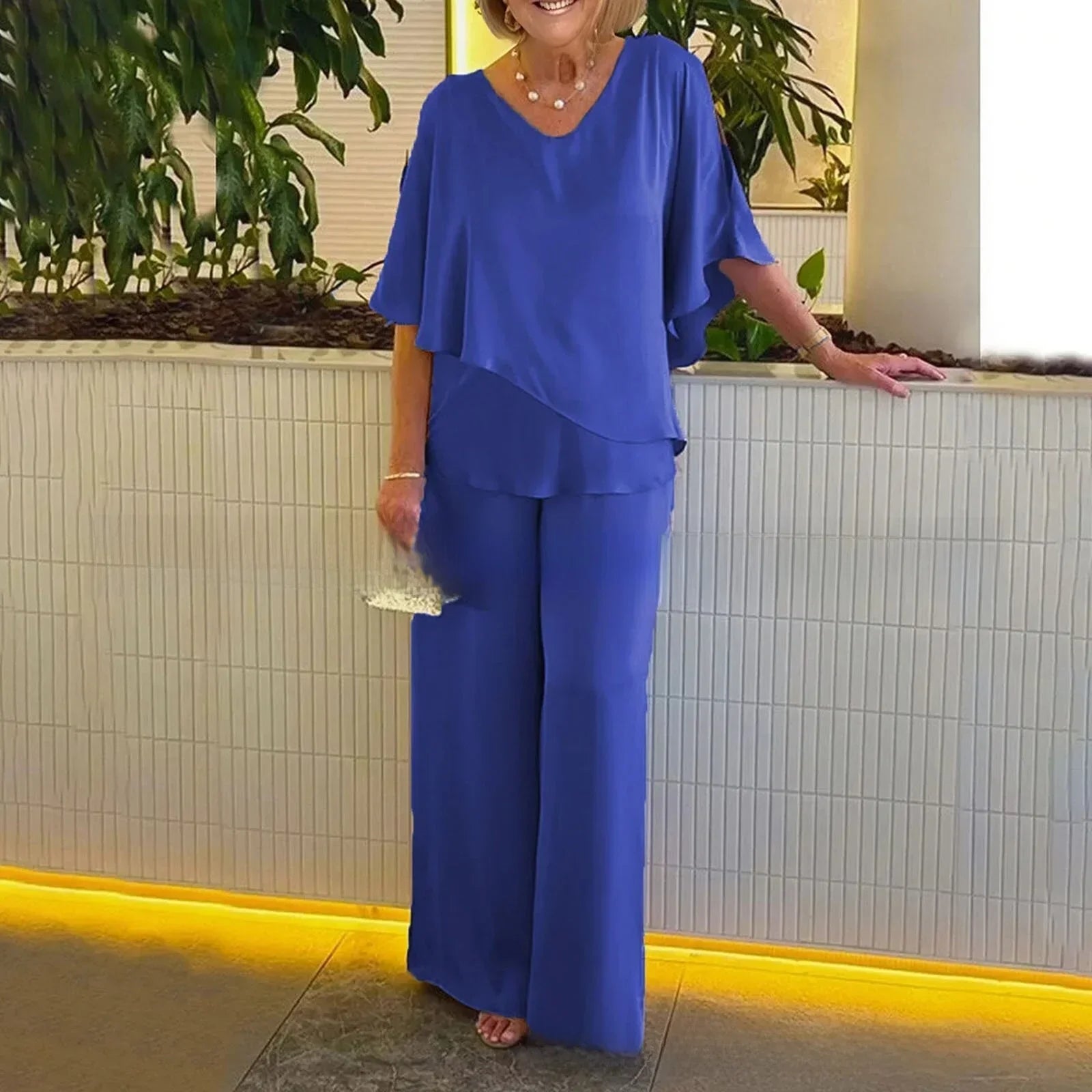 Mirelly™ Premium Knit Set with an Asymmetrical Blouse and Elegant Wide-Leg Pants