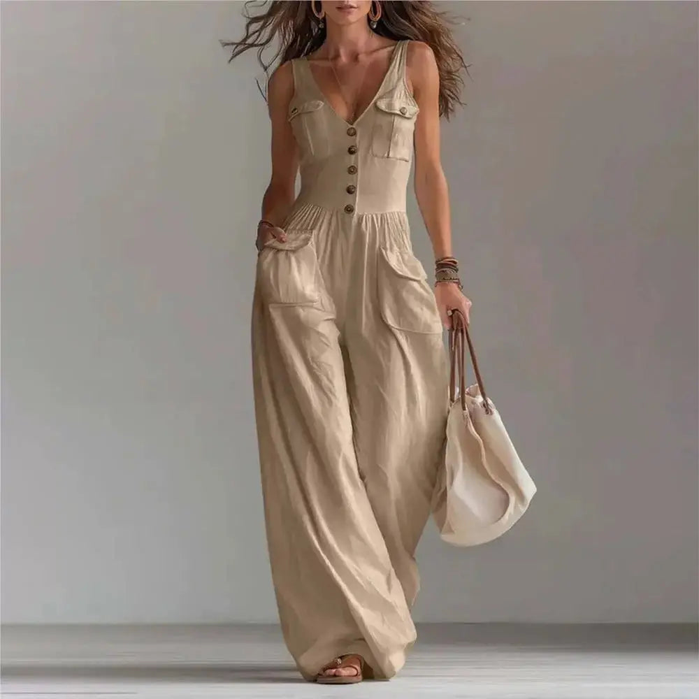 Jumpsuit Marvella™ with V-Neck, Front Buttons and Utility Pockets