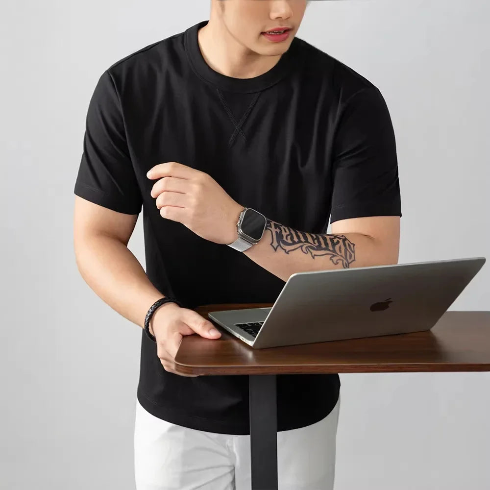 Louis™ T-shirt in Premium Cotton with Spandex and Ribbed Round Neck