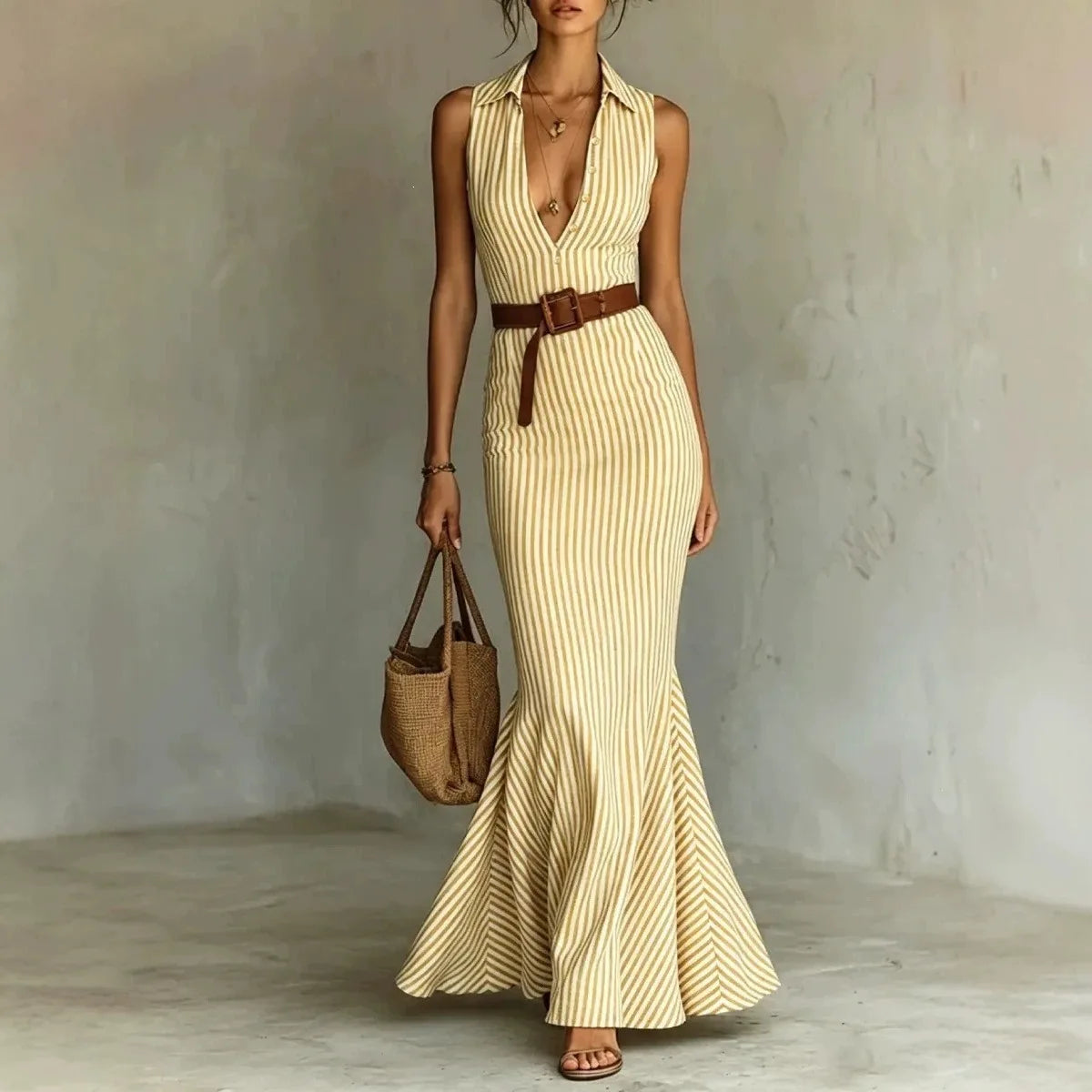 Seravina™ Striped Maxi Dress with a Complimentary Belt
