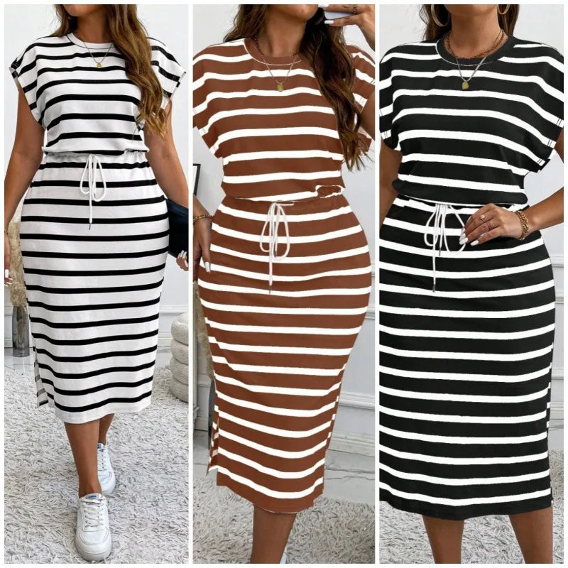 Almira™ Dress with Striped Print and Subtle Side Slit