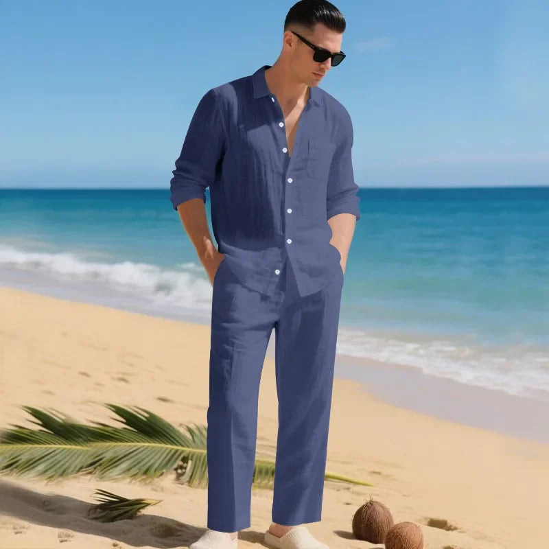 Luca™ Cotton-Linen Set with Button-Up Shirt