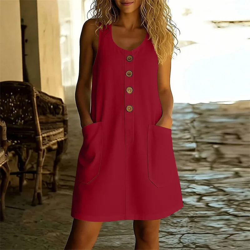 Livora™ Dress With Chic Buttons And Front Pockets