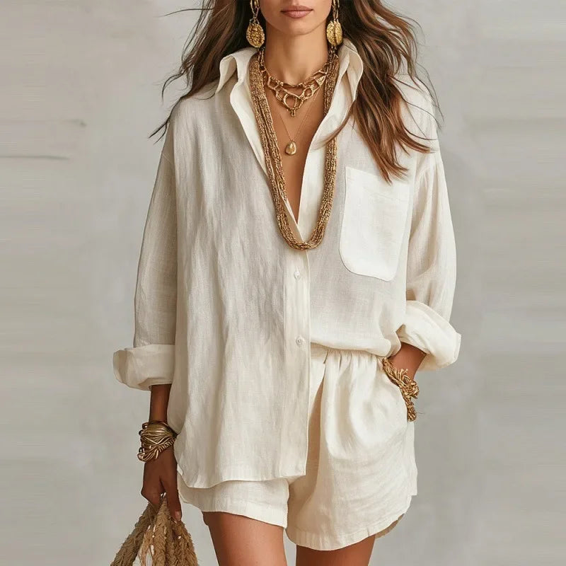 Bellmare™ Cotton Linen Set With Relaxed Shirt And Elegant Shorts