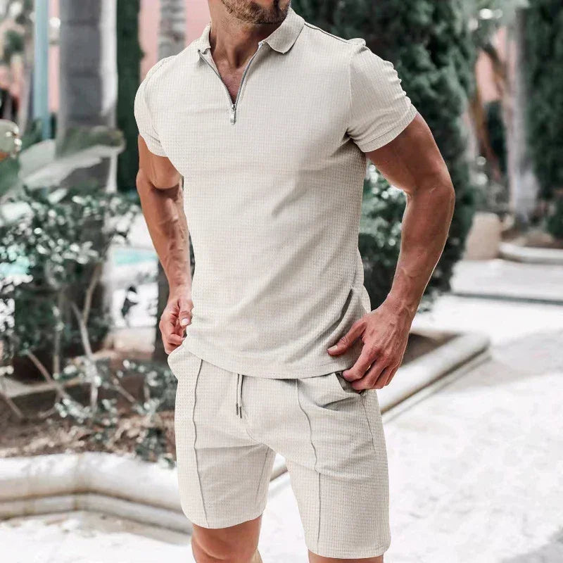 Pietro™ Premium Textured Knit Set with Zip Polo Shirt