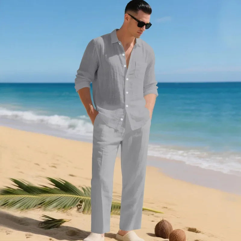Luca™ Cotton-Linen Set with Button-Up Shirt