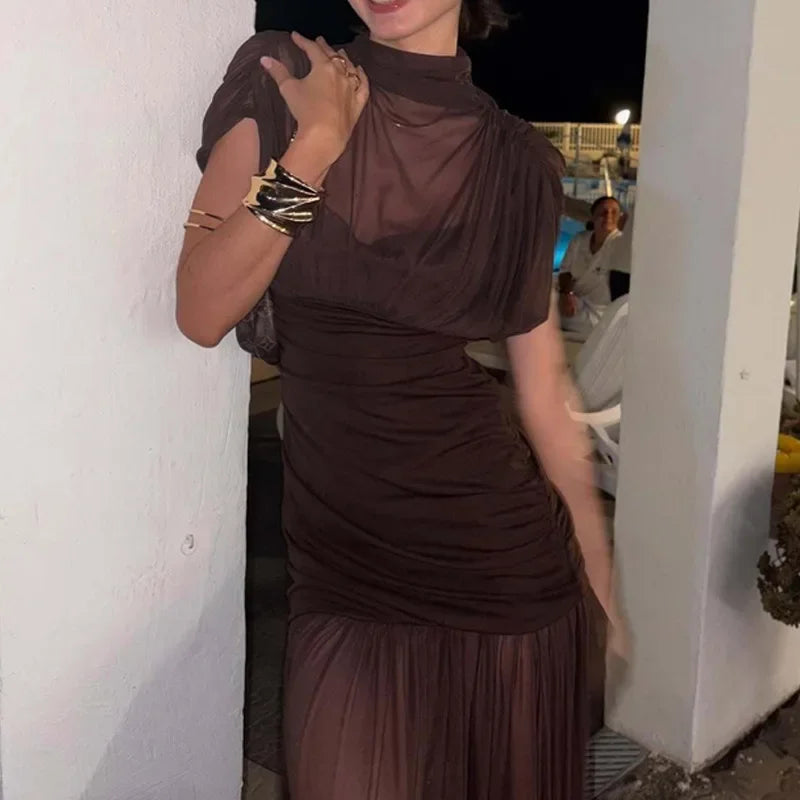 Elixire™ Dress with Sheer Tulle and Sophisticated Draping
