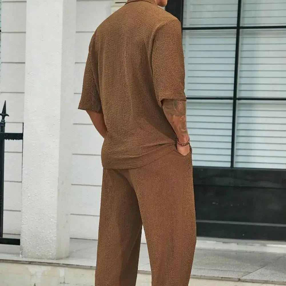 Helsinki™ Textured Viscose Set with Polo Collar and Old Money Aesthetic