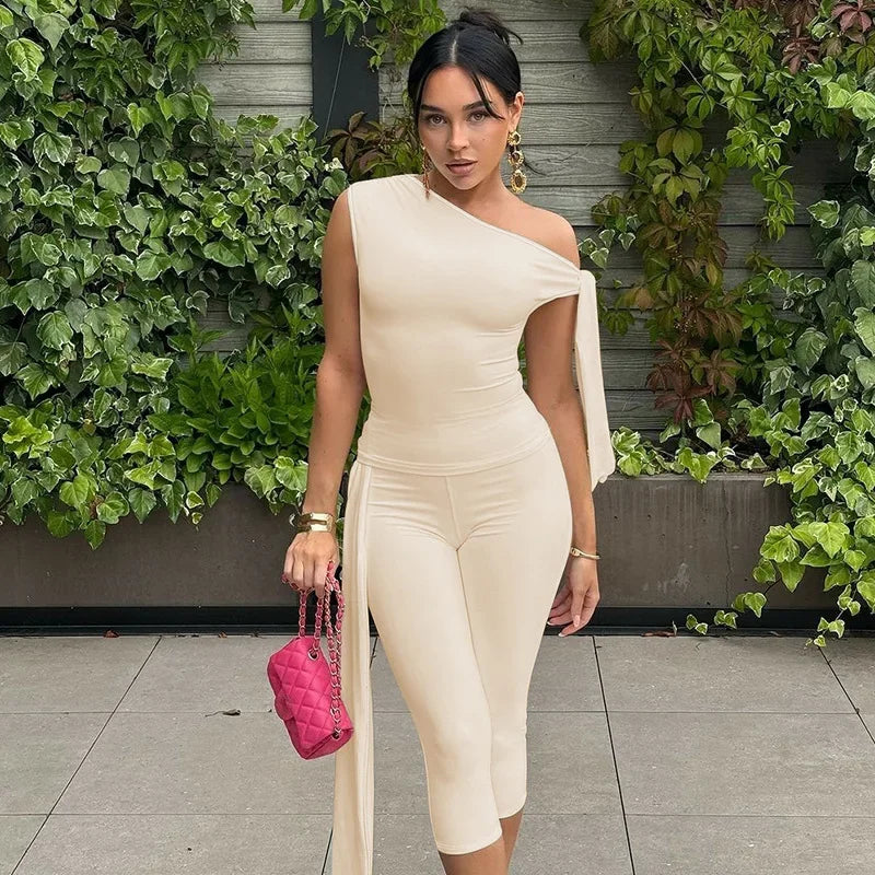 Odessa™ One-Shoulder Blouse and Elegant Capri Pants Set