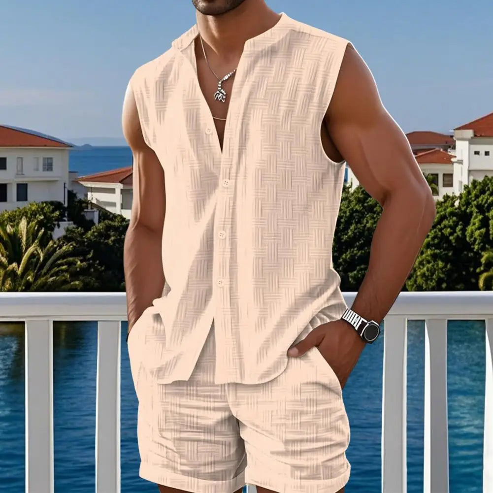 Levano™ Cotton-Linen Sleeveless Shirt Set With Lightweight Shorts