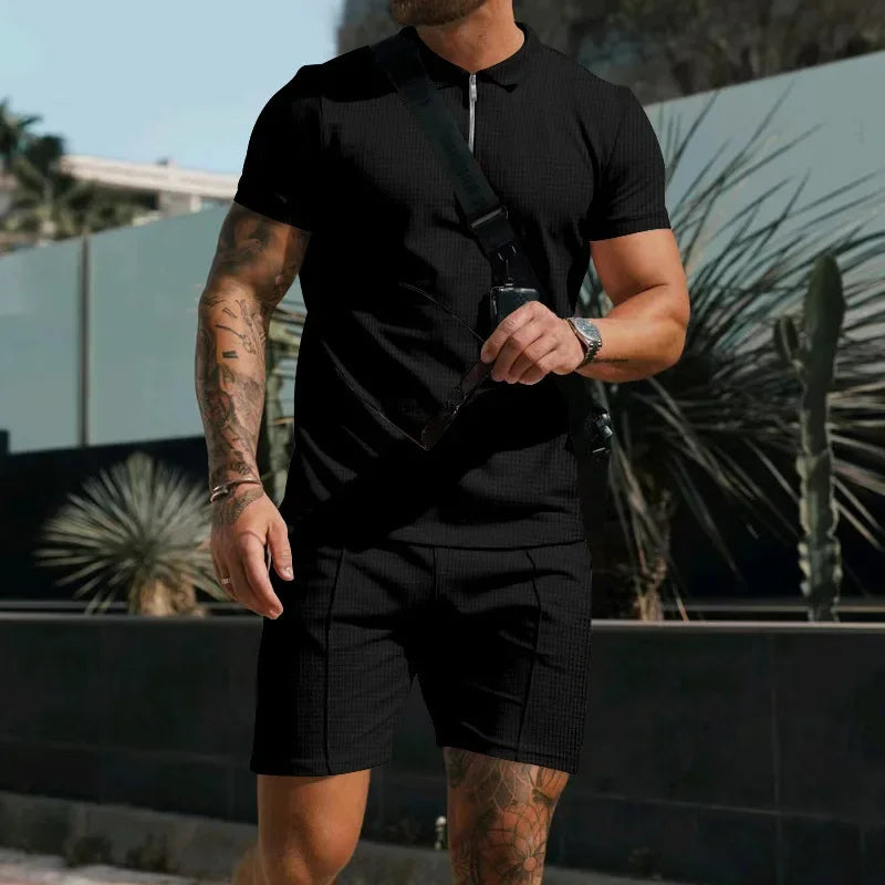 Pietro™ Premium Textured Knit Set with Zip Polo Shirt
