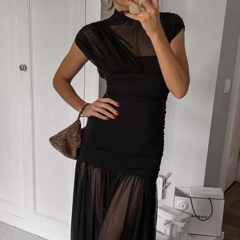 Elixire™ Dress with Sheer Tulle and Sophisticated Draping