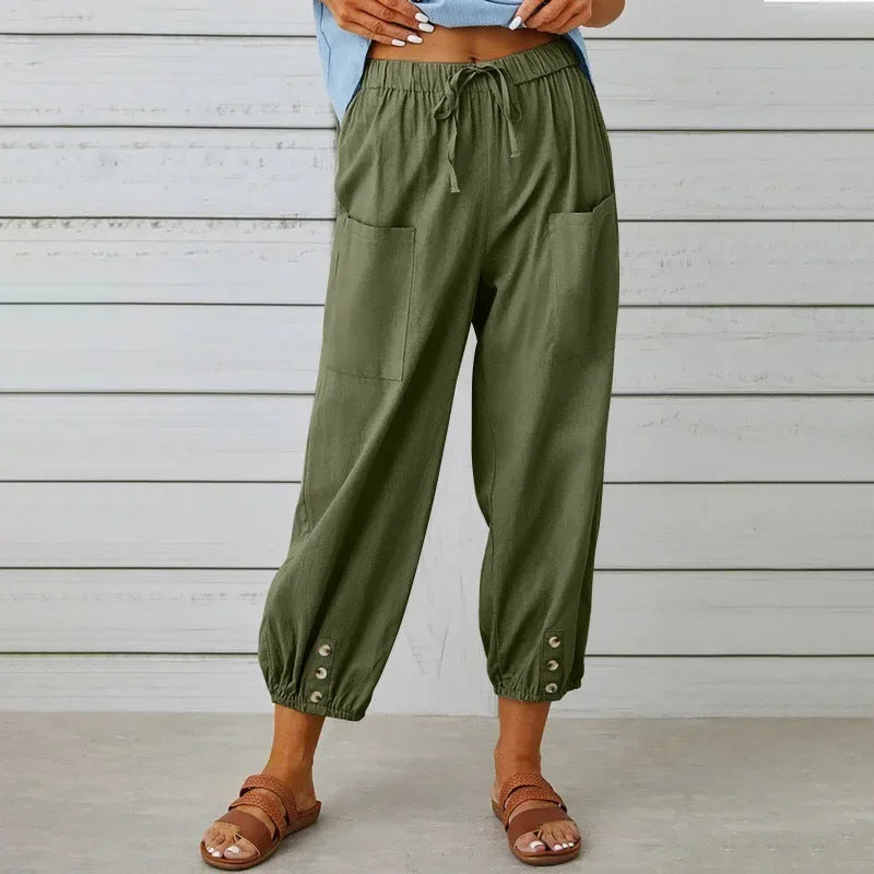 Kobe™ Cotton-Linen Pants with Front Pockets and Adjustable Drawstring