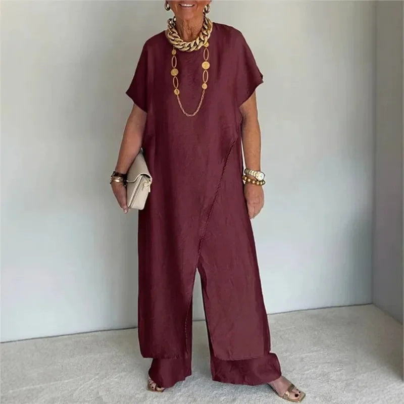 Aurenya™ Set With Asymmetrical Tunic and Flowing Wide-Leg Pants