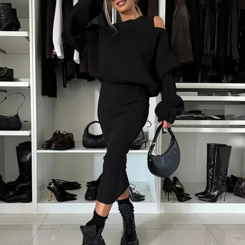 Dualité™ Set with Midi Dress and Overslim Fit Jacket / Contemporary Design that Lengthens and Enchants!