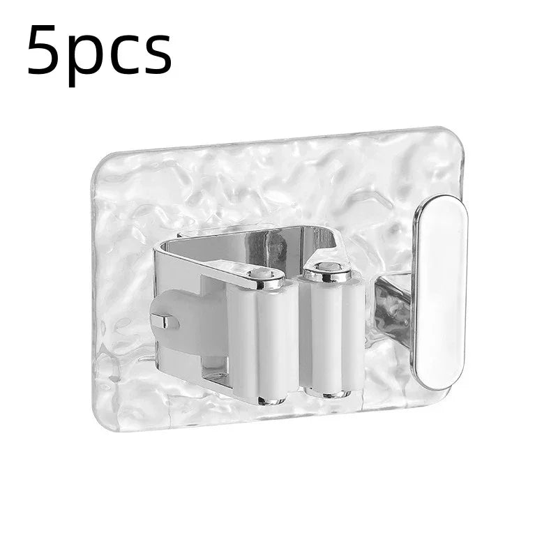 Wall Mounted Mop and Broom Holder – Adhesive Organizer with Extra Hook